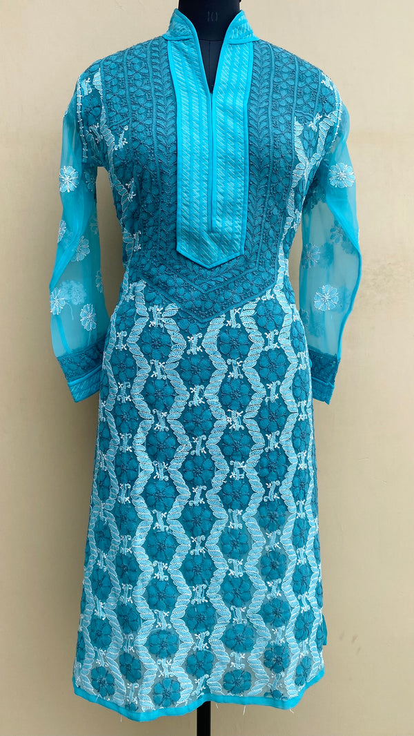 Lucknowi Chikankari Kurti Sea Green Georgette