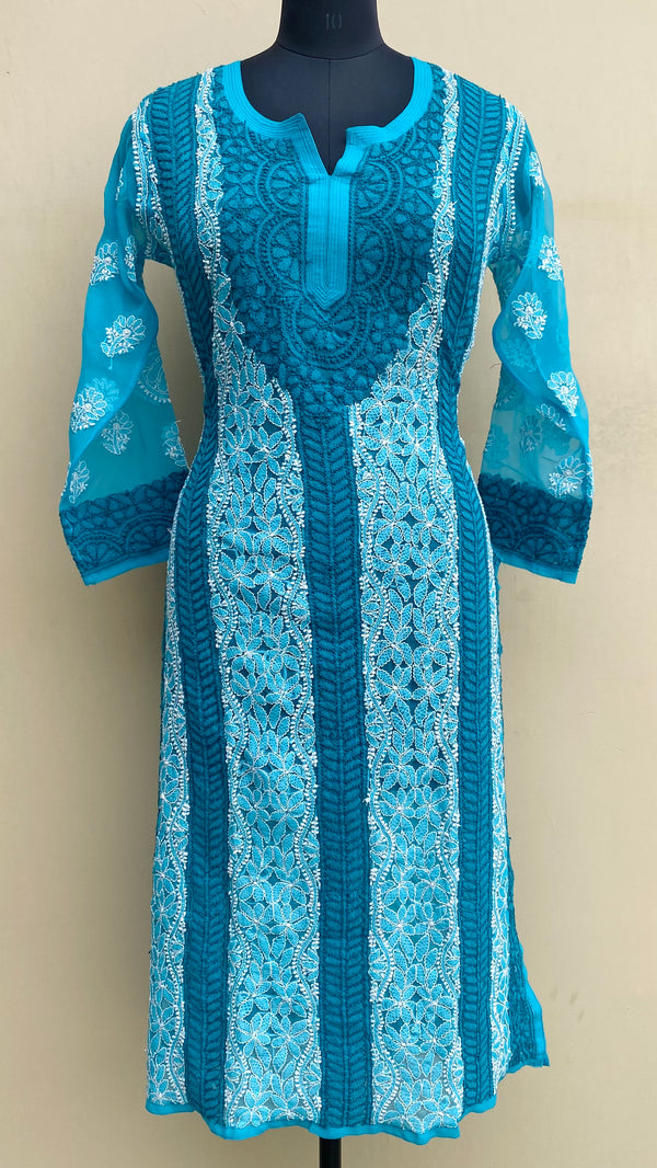 Lucknowi Chikankari Kurti Sea Green Georgette