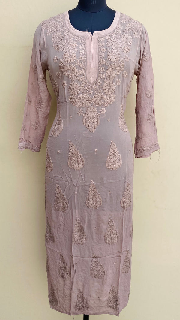 Lucknowi Chikankari Ombre Kurti Beige Pure Georgette With Self 3D Work