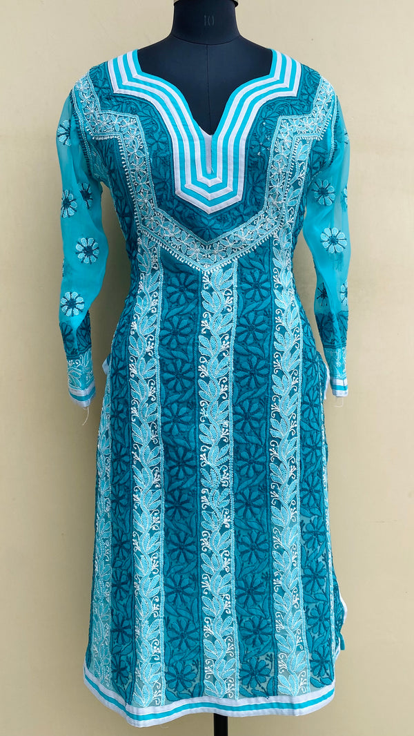 Lucknowi Chikankari Kurti Sea Green Georgette