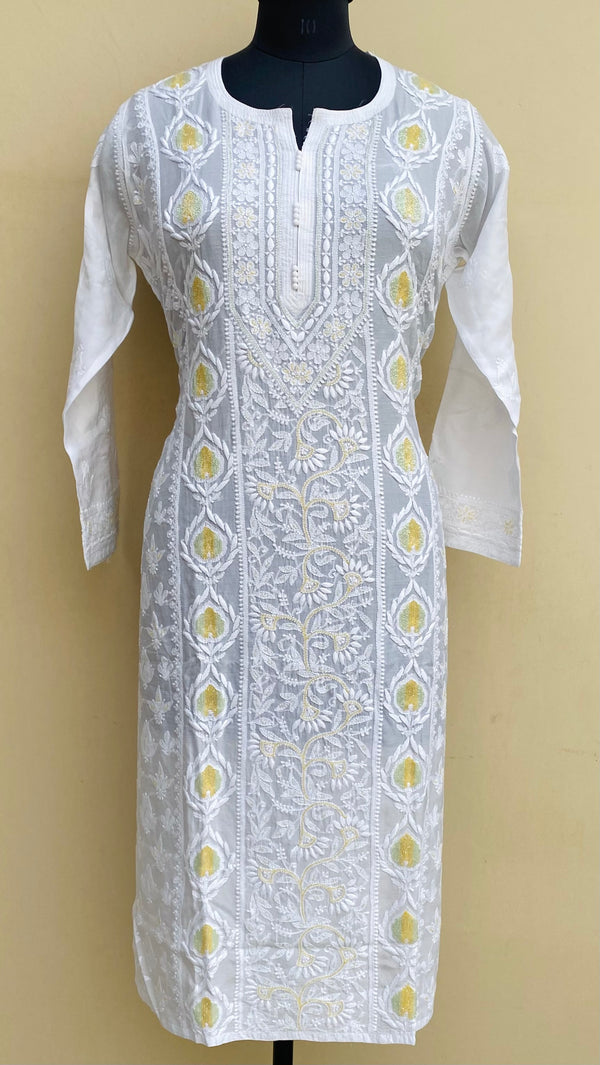 Lucknowi Chikankari Kurti White Muslin Cotton With Cutdana Work