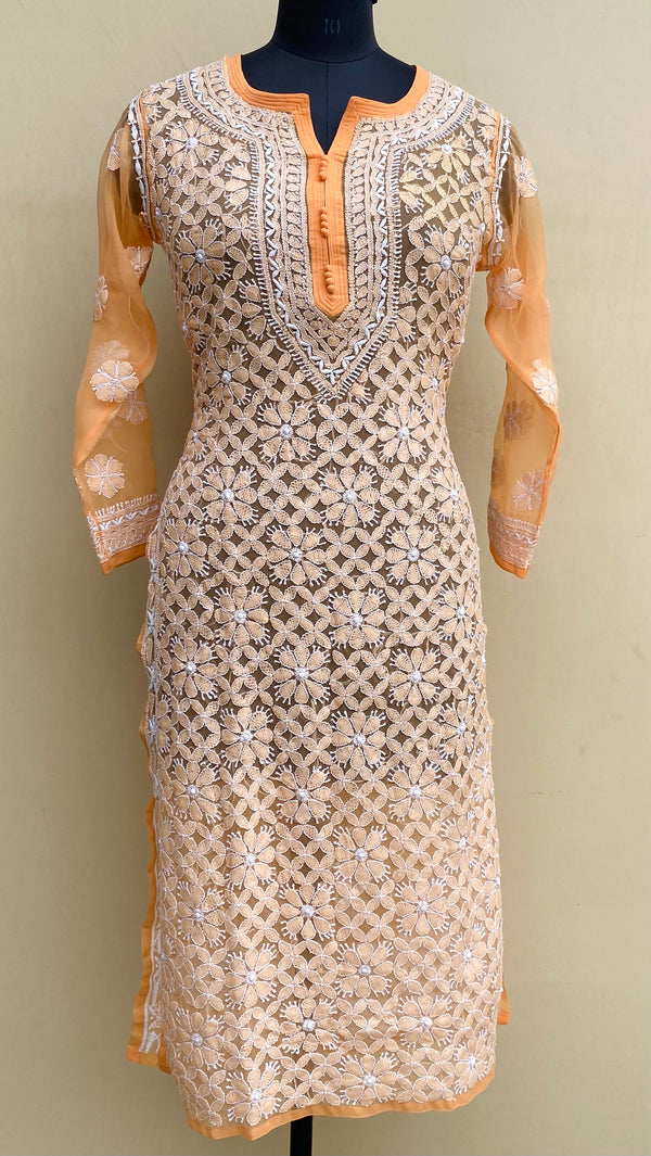 Lucknowi Chikankari Kurti Orange Georgette