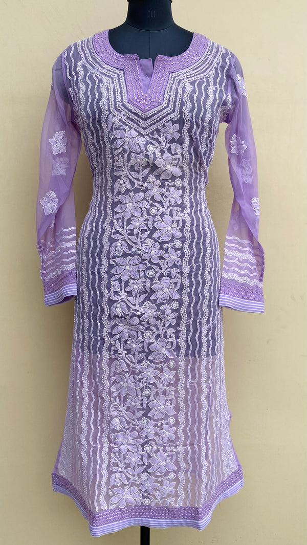 Lucknowi Chikankari Kurti Purple Georgette