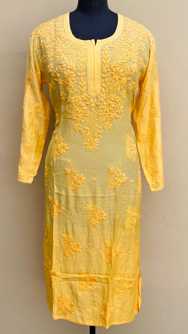 Lucknowi Chikankari Ombre Kurti Yellow Muslin Cotton With Self 3D Work
