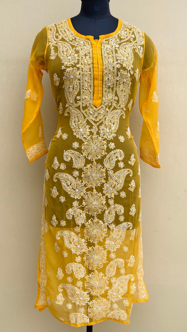 Lucknowi Chikankari Kurti Mustard Georgette