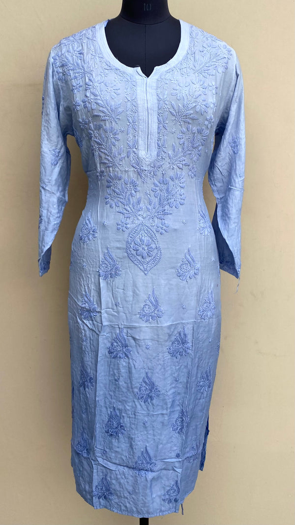 Lucknowi Chikankari Ombre Kurti Purple Muslin Cotton With Self 3D Work