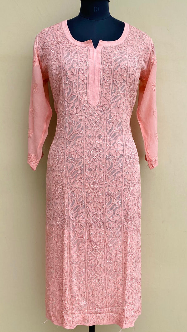 Lucknowi Chikankari Kurti Pink Pure Georgette With Resham Work