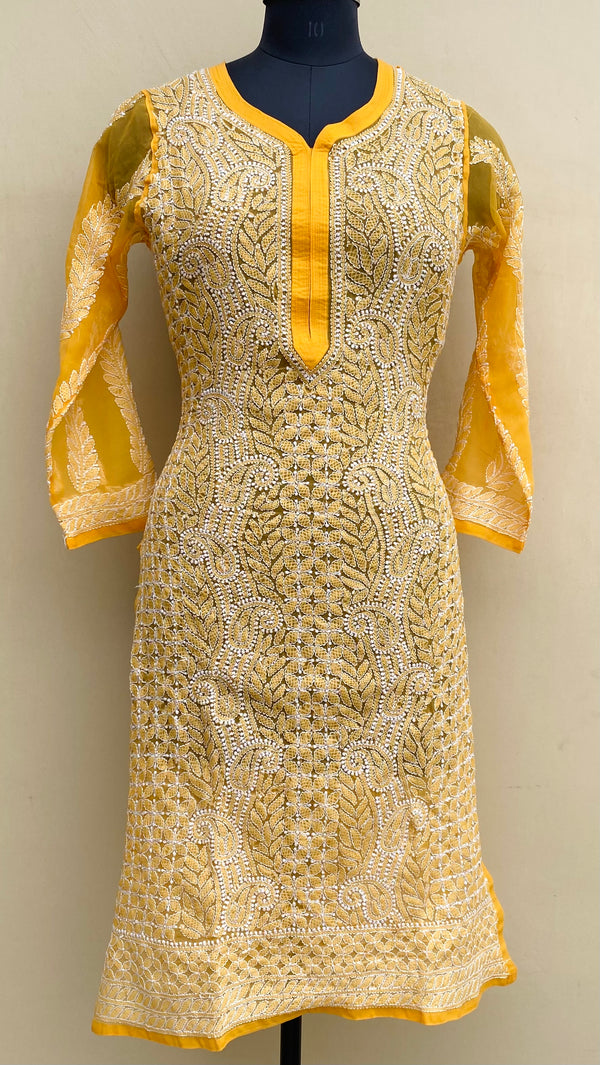 Lucknowi Chikankari Kurti Mustard Georgette