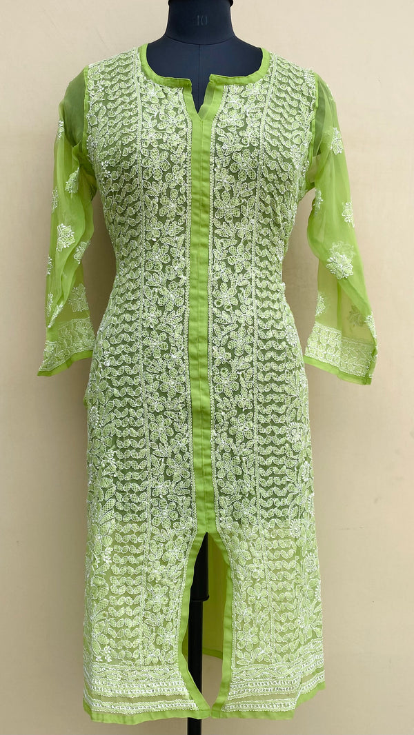 Lucknowi Chikankari Kurti Parrot Green Georgette