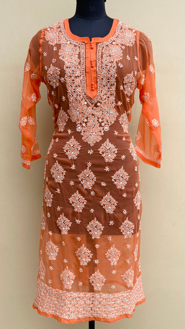 Lucknowi Chikankari Kurti Orange Georgette