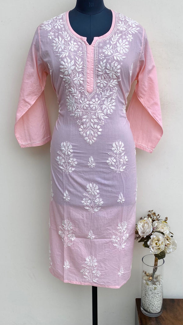 Lucknowi Chikankari Kurti Pink Mulmul Cotton