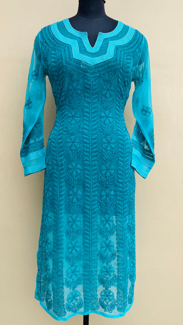 Lucknowi Chikankari Kurti Sea Green Georgette