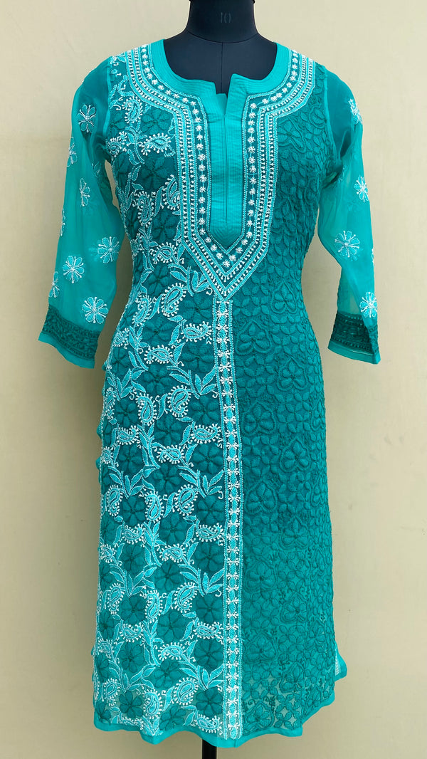 Lucknowi Chikankari Kurti Green Georgette