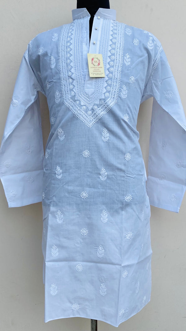Lucknowi Chikankari Men’s Kurta White Cotton With Applique Work