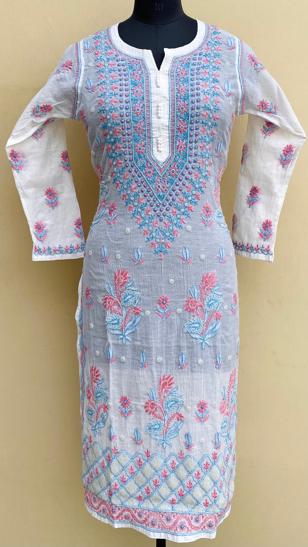 Lucknowi Chikankari Kurti White Mal Chanderi With Pearl Work