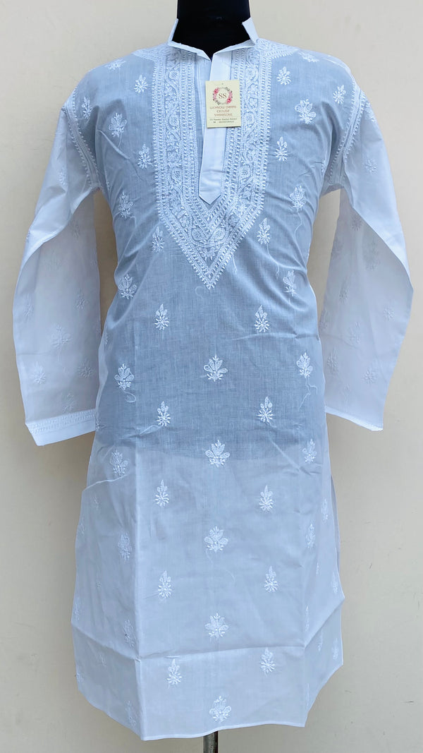 Lucknowi Chikankari Men’s Kurta White Cotton With Jaali Work