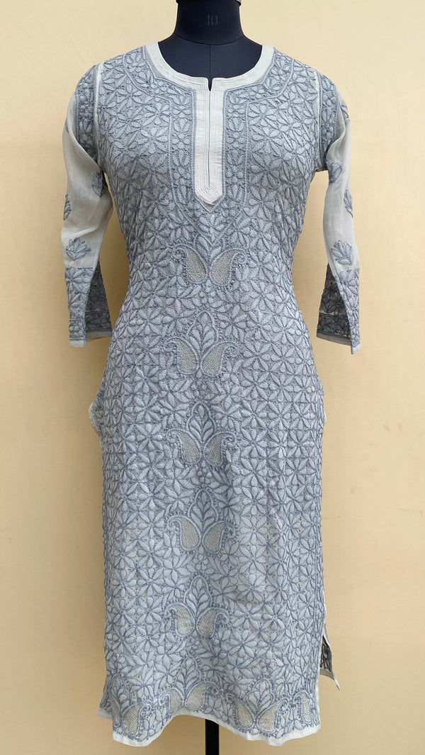 Lucknowi  Chikankari Kurti Gray Georgette With Jaali Work