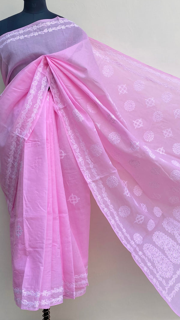 Lucknowi Chikankari Saree Pink Cotton