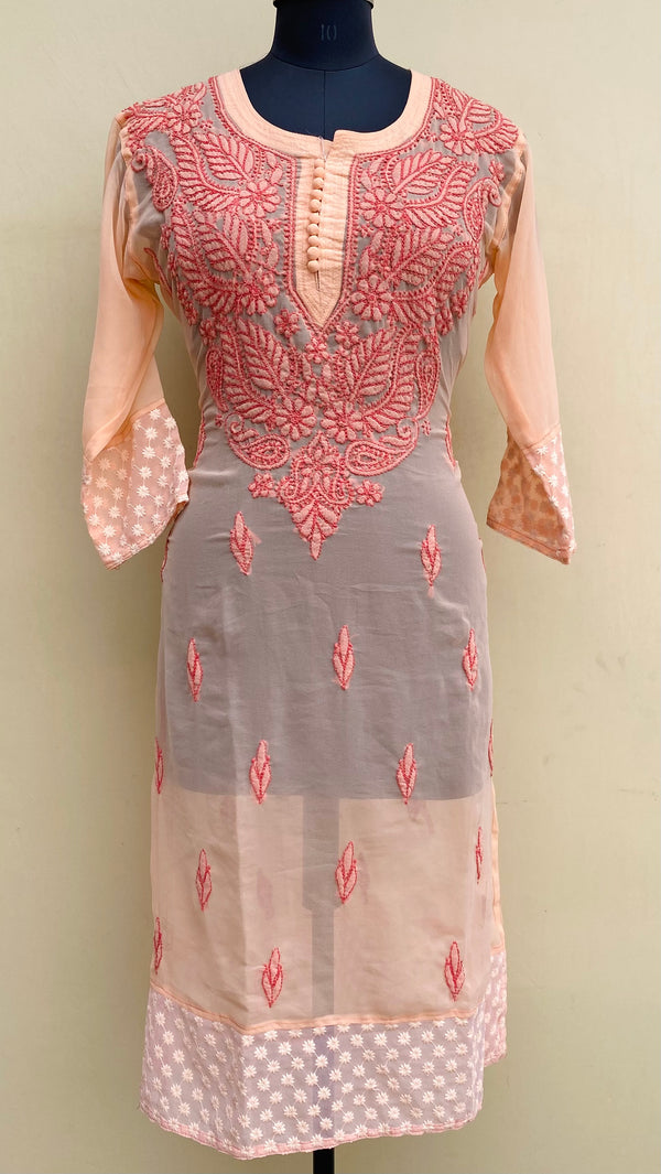 Lucknowi  Chikankari Kurti Peach Georgette