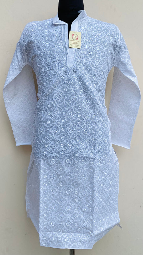 Lucknowi Chikankari Men’s Kurta White Cotton With Jaali Work