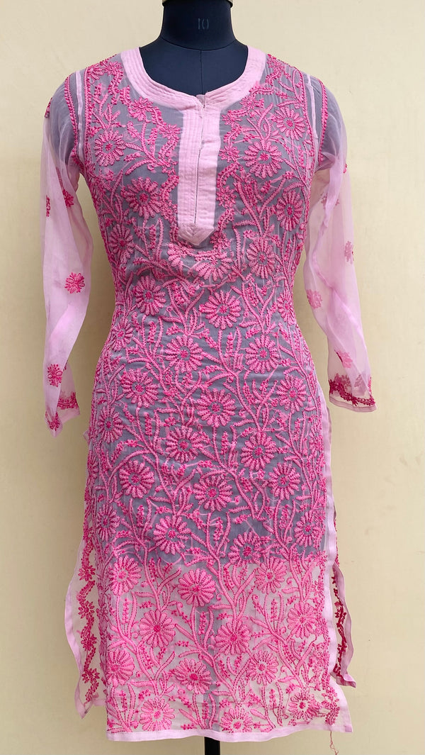 Lucknowi  Chikankari Kurti Pink Georgette