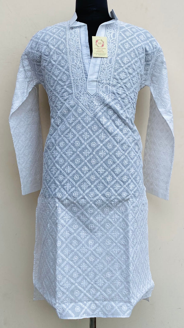 Lucknowi Chikankari Men’s Kurta White Cotton With Jaali Work