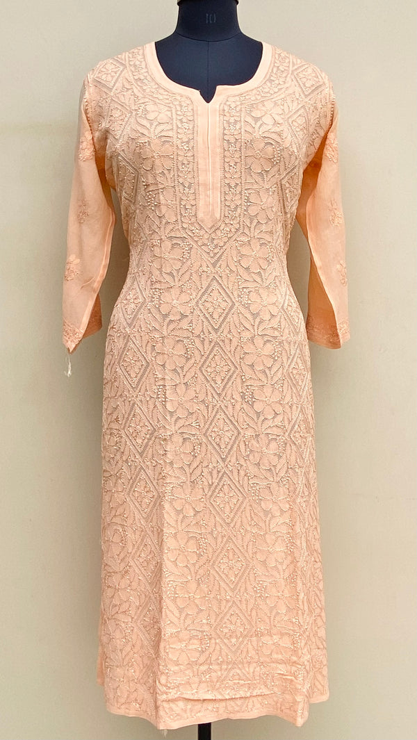 Lucknowi Chikankari Kurti Peach Pure Georgette With Resham Work