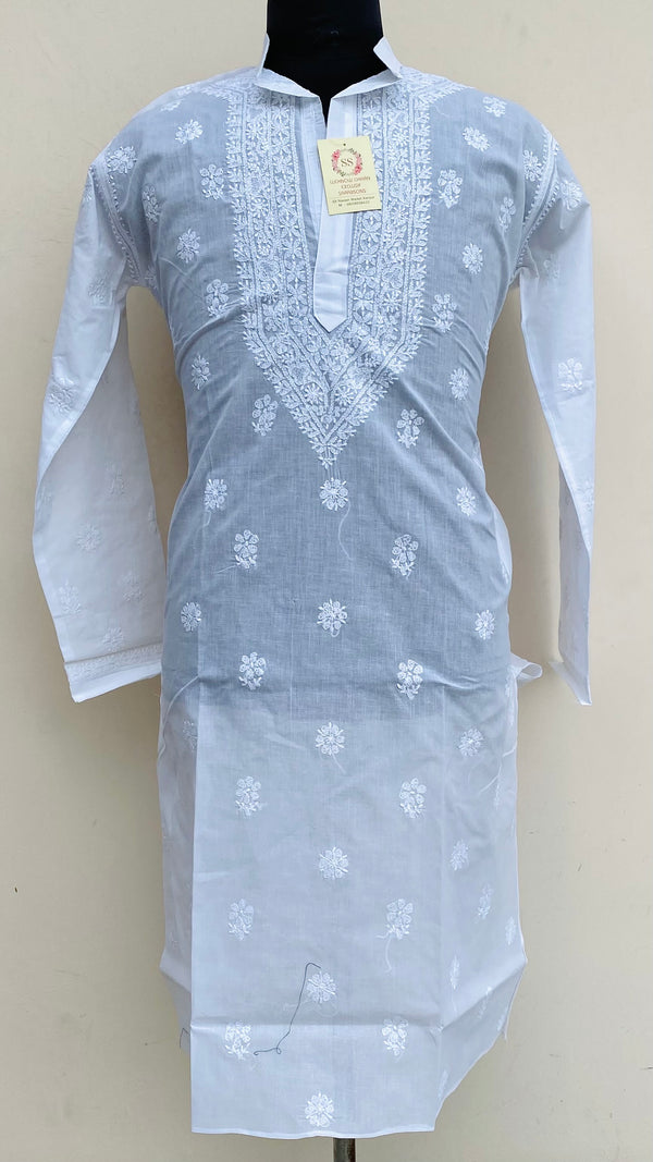 Lucknowi Chikankari Men’s Kurta White Cotton With Jaali Work