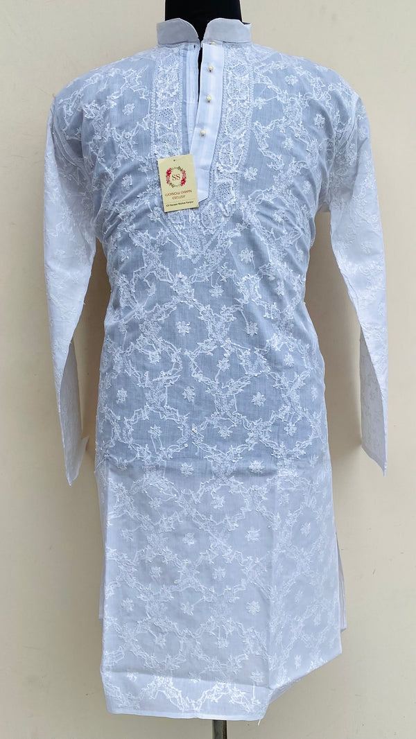Lucknowi Chikankari Men’s Kurta White Cotton With Jaali Work