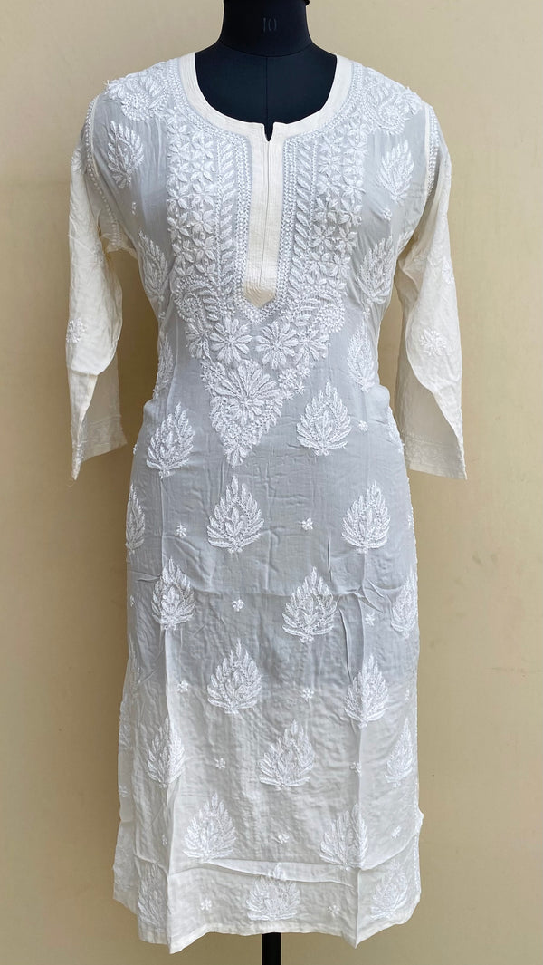 Lucknowi Chikankari Kurti Cream Modal Cotton