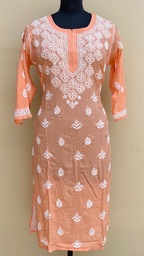Lucknowi Chikankari Kurti Peach Modal Cotton