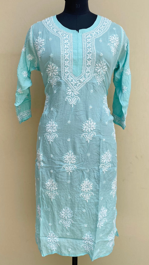 Lucknowi Chikankari Kurti Sea Green Modal Cotton