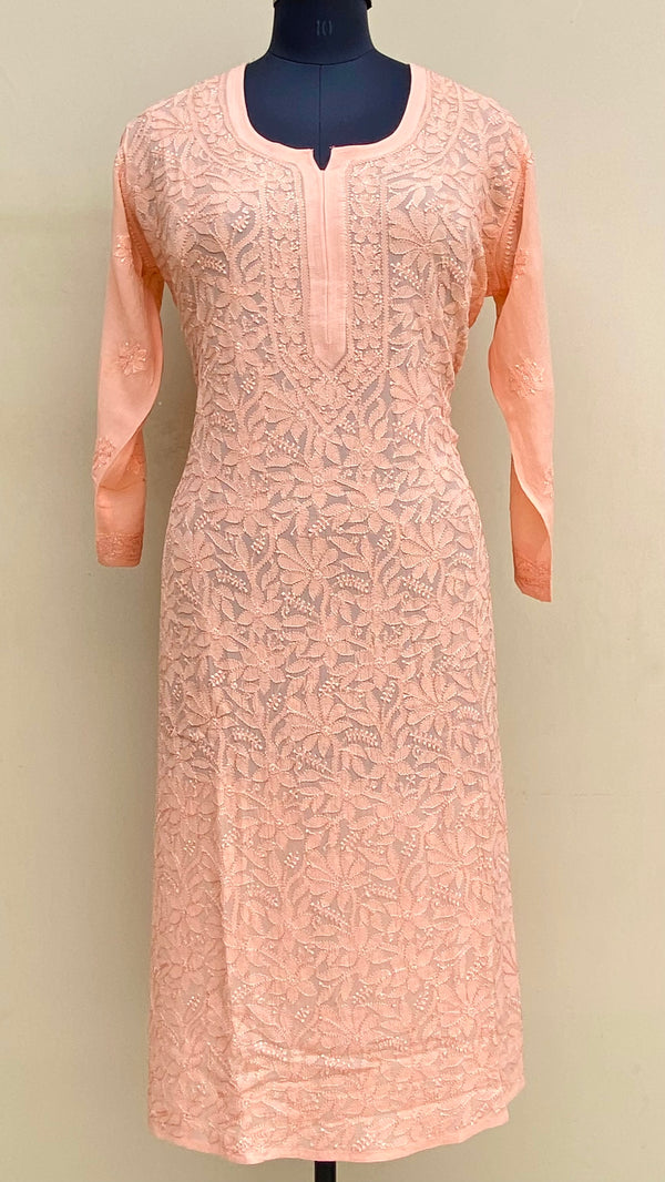 Lucknowi Chikankari Kurti Pink Pure Georgette With Resham Work