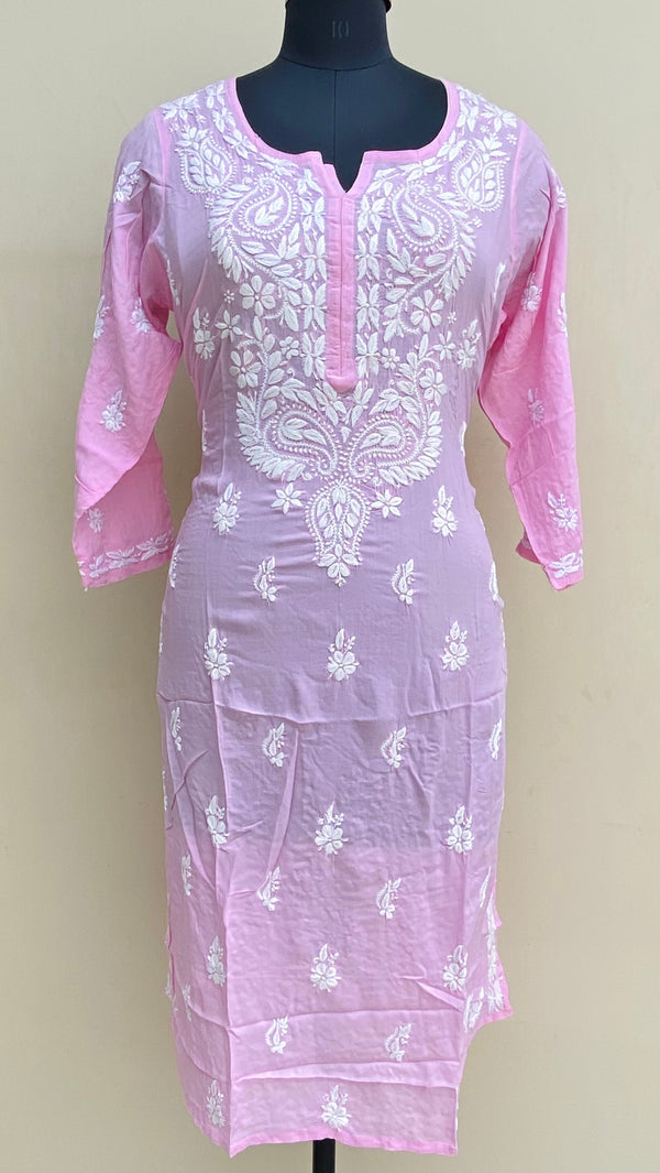 Lucknowi Chikankari Kurti Pink Modal Cotton