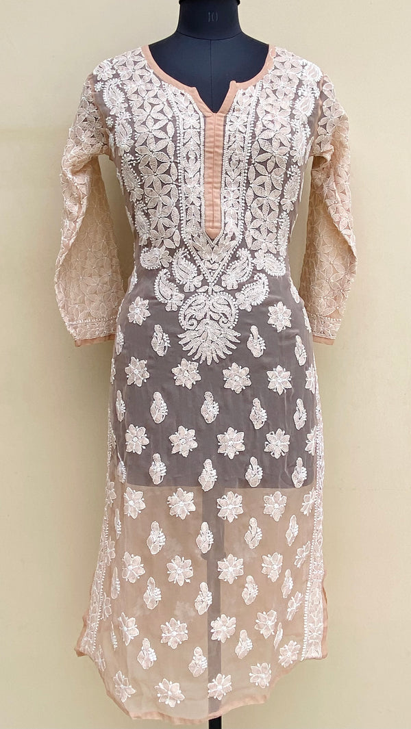 Lucknowi Chikankari Kurti Beige Georgette