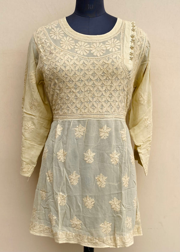 Lucknowi Chikankari Short Kurti Beige Pure Georgette