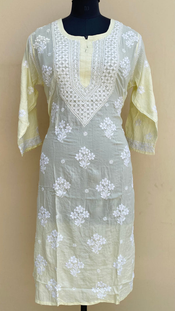 Lucknowi Chikankari Kurti Yellow Modal Cotton