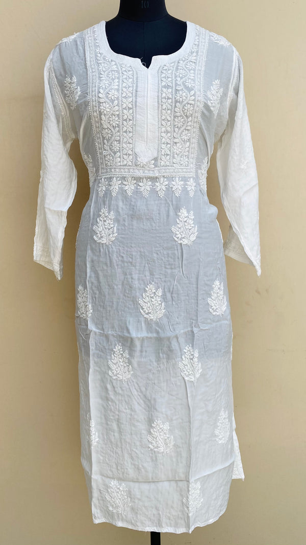 Lucknowi Chikankari Kurti White Modal Cotton