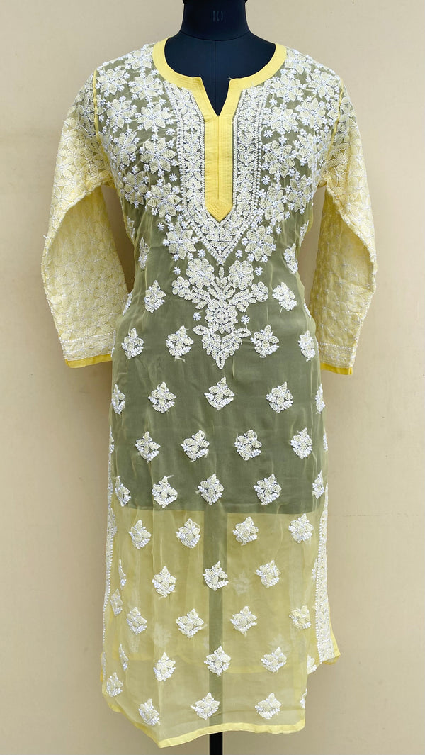 Lucknowi Chikankari Kurti Yellow Georgette