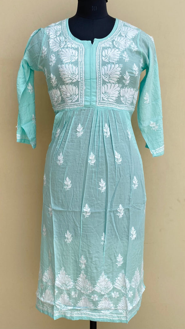 Lucknowi Chikankari Kurti Sea Green Modal Cotton With Pockets