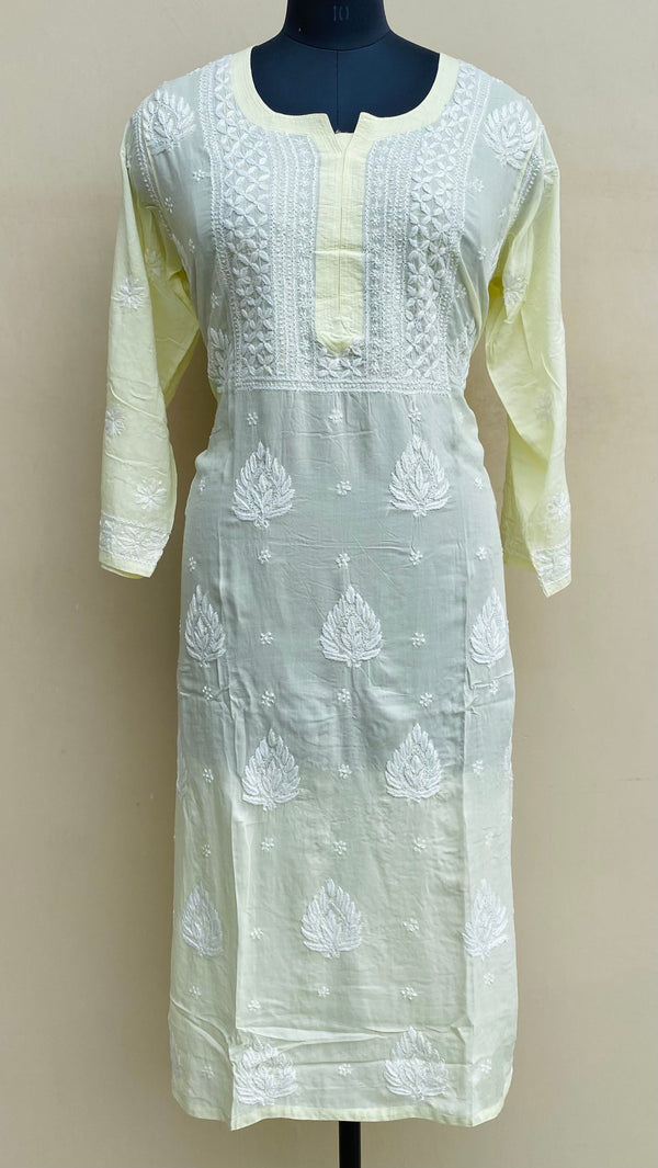 Lucknowi Chikankari Kurti Lemon Yellow Modal Cotton
