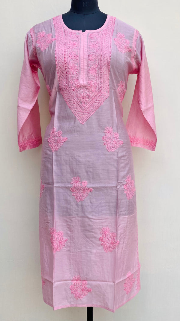 Lucknowi Chikankari Kurti Pink Mal Chanderi