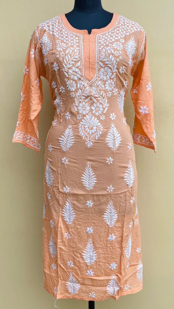 Lucknowi Chikankari Kurti Peach Modal Cotton