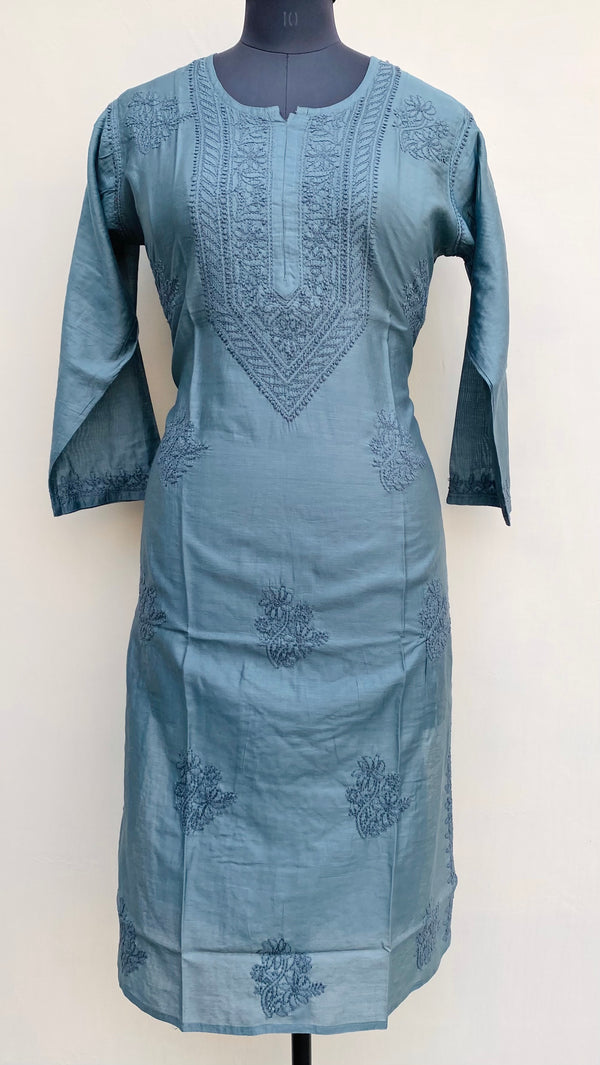 Lucknowi Chikankari Kurti Gray Mal Chanderi