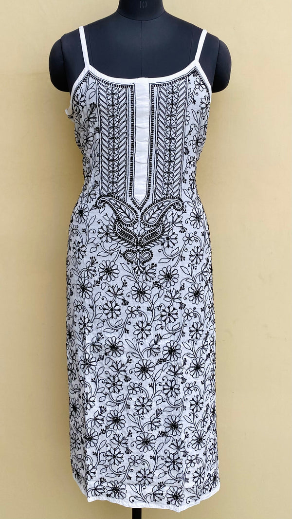 Lucknowi Chikankari Noodle Strap Kurti White Muslin Cotton