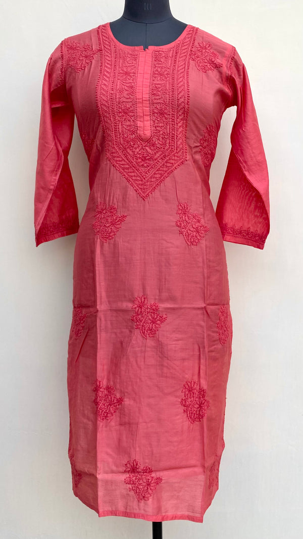 Lucknowi Chikankari Kurti Red Mal Chanderi
