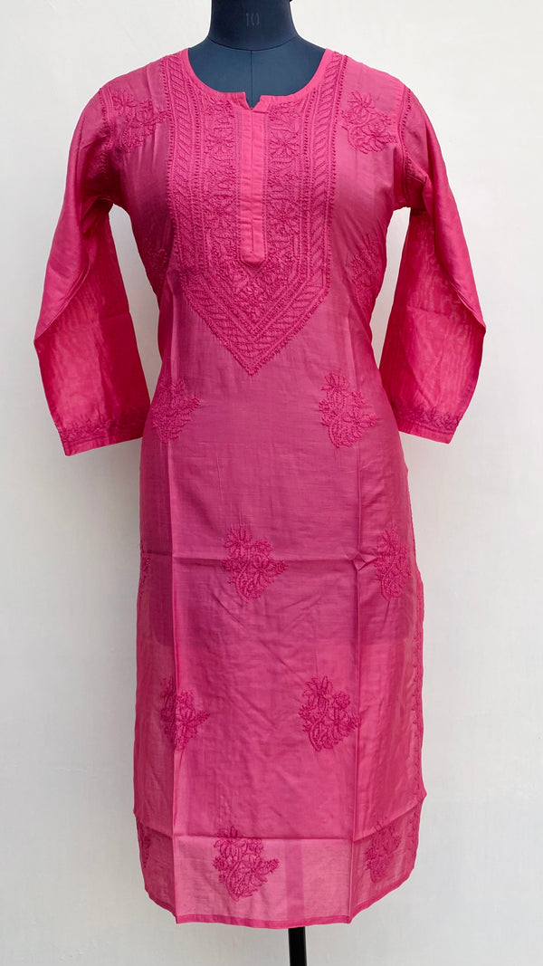 Lucknowi Chikankari Kurti Pink Mal Chanderi