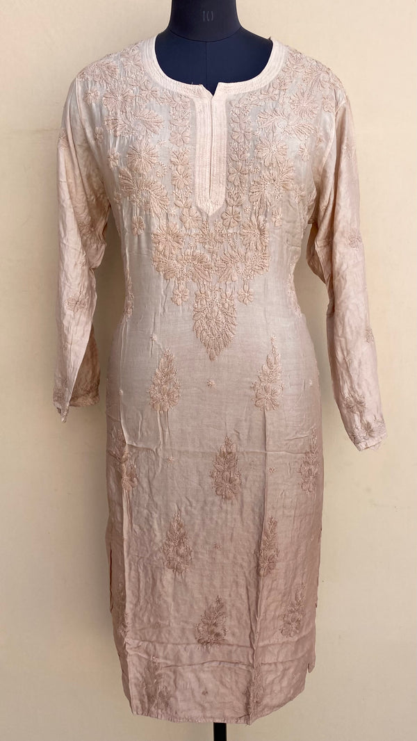Lucknowi Chikankari Ombre Kurti Beige Muslin Cotton With Self 3D Work