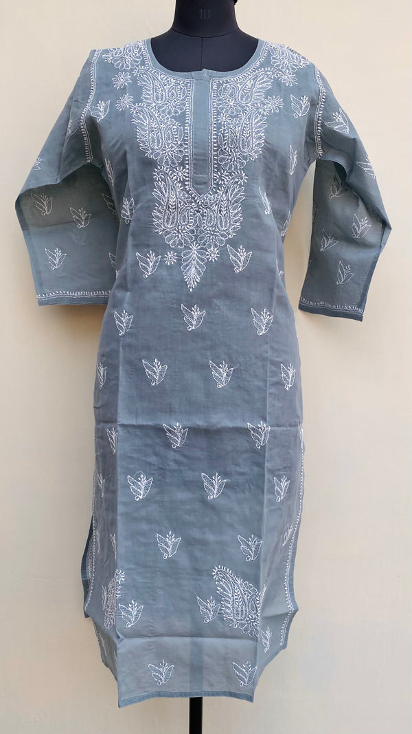 Lucknowi Chikankari Kurti Gray Cotton