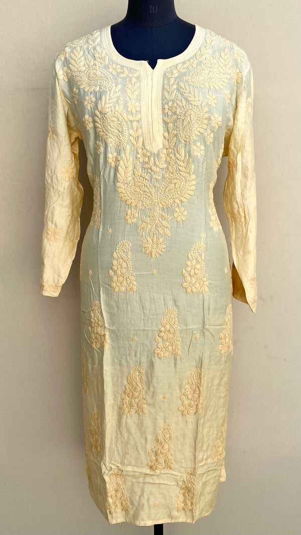 Lucknowi Chikankari Ombre Kurti Yellow Muslin Cotton With Self 3D Work